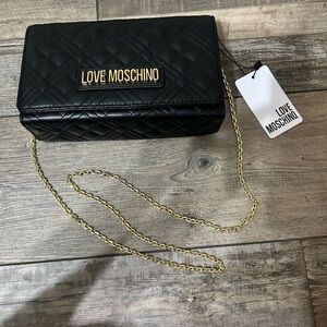 Love Moschino Block & Gold Quilted Clutch + Gold Chain shoulder bag